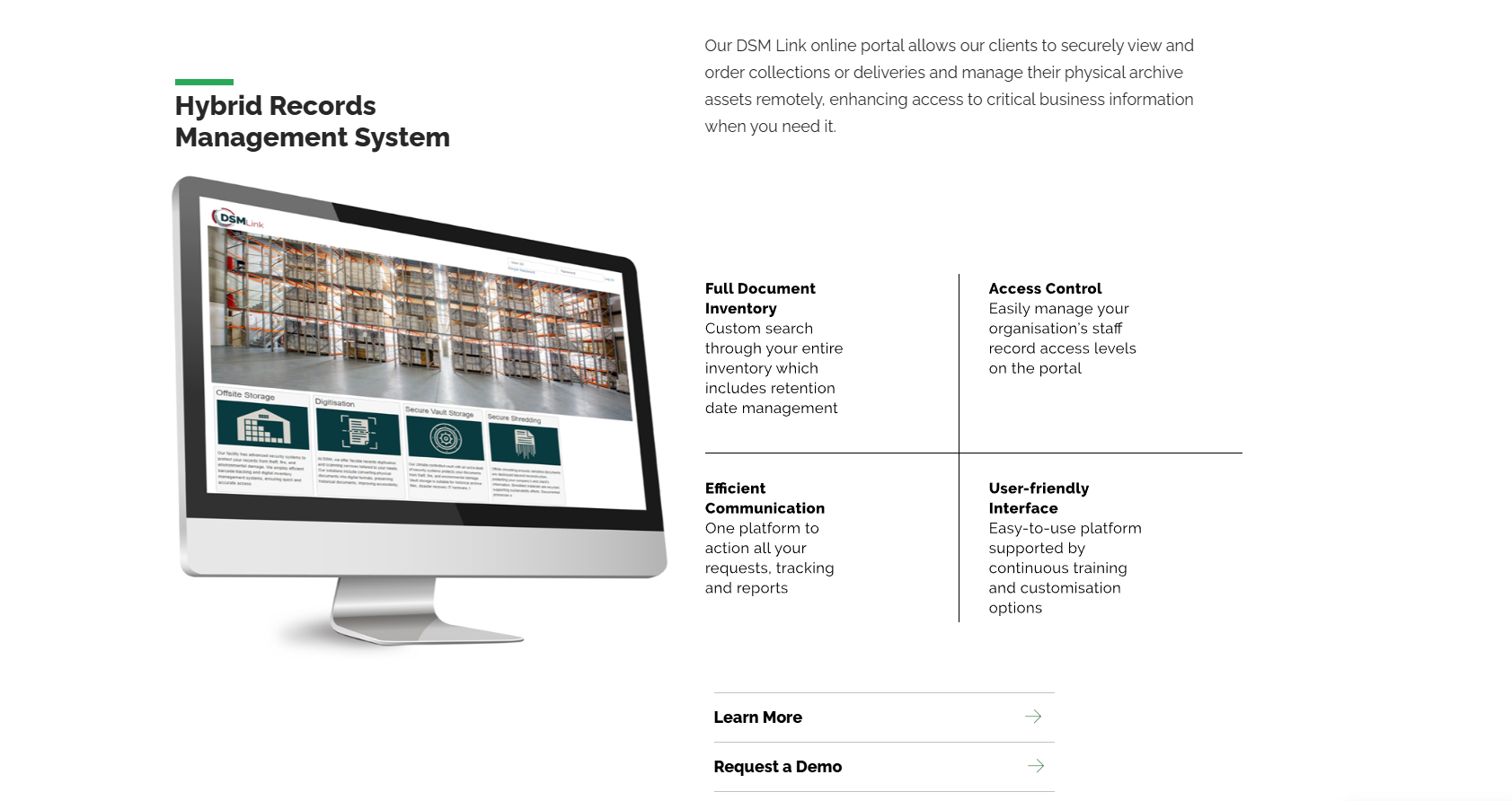 DSM website section explaining its hybrid records-management system