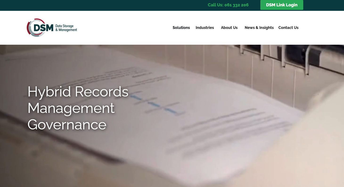 DSM homepage presenting hybrid records management services